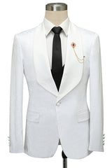 White Jacquard Slim Fit Shawl Lapel Wedding Suits-Ballbella
