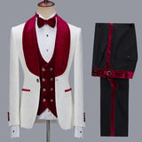 White Jacquard Three Pieces Wedding Groom Men Suits with Velvet Lapel-Ballbella