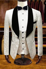 White Jacquard Wedding Tuxedos Men Suits for Groom Three-pieces-Ballbella