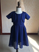 White Jewel Neck Cotton Blend Short Sleeves Tea-Length A-Line Pleated Kids Social Party Dresses-Ballbella