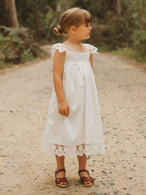 kids lace dress White Jewel Neck Sleeveless Lace Kids Social Party Dresses, White / 2 Years old