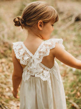 White Jewel Neck Sleeveless Lace Kids Social Party Dresses-Ballbella