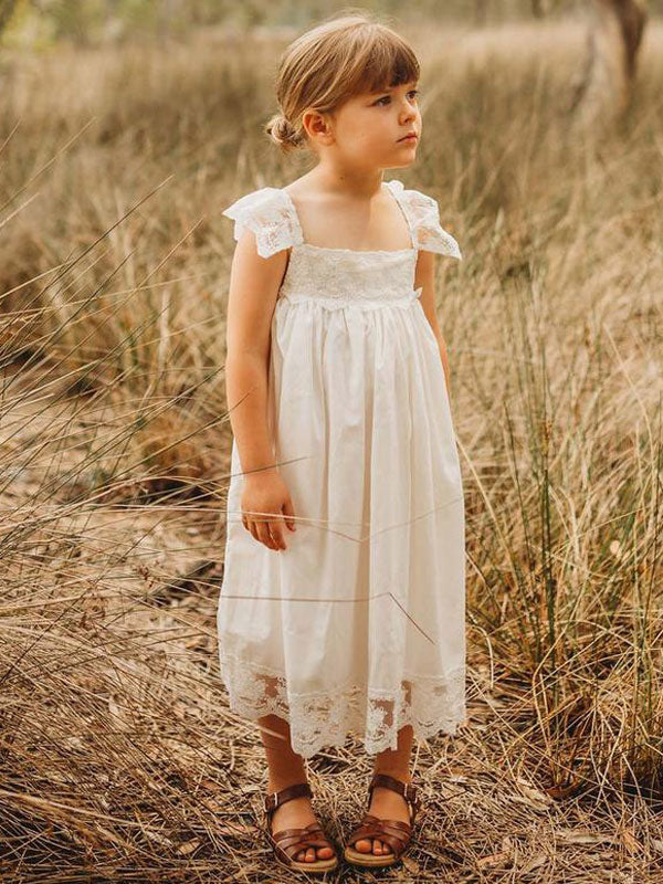 White Jewel Neck Sleeveless Lace Kids Social Party Dresses, White / 2 Years old White Jewel Neck Sleeveless Lace Kids Social Party Dresses, White / 2 Years old