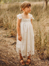 White Jewel Neck Sleeveless Lace Kids Social Party Dresses-Ballbella