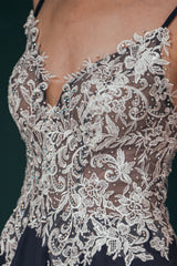White Lace SPAGHETTI STRAPS High Split Mint green Evening Dress-Ballbella
