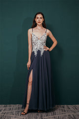 White Lace SPAGHETTI STRAPS High Split Mint green Evening Dress-Ballbella