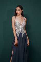 White Lace SPAGHETTI STRAPS High Split Mint green Evening Dress-Ballbella