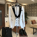 White Mixed Black Peaked Lapel One Button Slim Fit Prom Men Suit-Ballbella