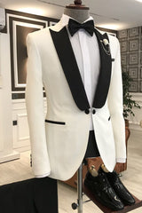 White Mixed Black Peaked Lapel One Button Slim Fit Prom Men Suit-Ballbella