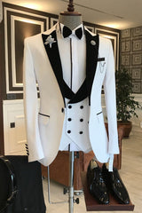 White Mixed Black Peaked Lapel One Button Slim Fit Prom Men Suit-Ballbella
