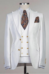 White Peaked Lapel Slim Fit Fashion Wedding Groom Suit-Ballbella