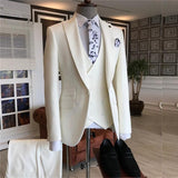 White Three Pieces Peaked Lapel Bespoke Men Suits for Wedding-Ballbella