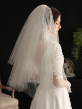 White Three-Tier Tulle Cut Edge Classic Bridal Veils-Ballbella
