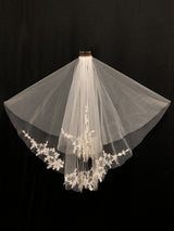 White Tulle Wedding Veils Two-Tier Lace Drop Bridal Veils-Ballbella