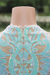White V-neck Long sleeves Mermaid Sparkle Sequin Prom Dresses-Ballbella