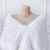 White V-neck Neckline Shawl Winter Wedding Shawl-Ballbella