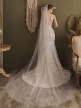 White Waterfall Wedding Veils One-Tier Tulle Bridal Veil-Ballbella