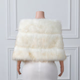 White Yellow Pointed High-Low Faux Fur Shawl-Ballbella