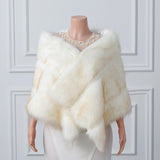 White Yellow Pointed High-Low Faux Fur Shawl-Ballbella