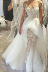 Wholesale Fit and Flare Tulle Lace Wedding Dresses Short Sleeves Court Train Bridal Gown-Ballbella