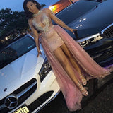 Women's High Collar Chic Long Sleeves Sequins Maxi Evening Party Dress-Ballbella