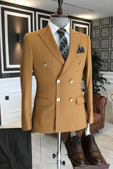 Yellow Double Breasted Formal Business Bespoke Men Suits For Business-Ballbella