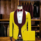 Yellow One Button Wedding Groom Suits with Velvet Lapel-Ballbella
