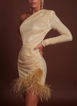 Sheath/Column One-Shoulder Short/Mini Sequined Homecoming Dress 