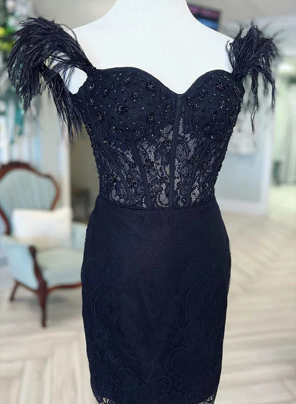 Sheath Sweetheart Sleeveless Short/Mini Lace Homecoming Dresses