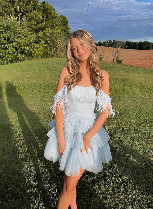 A-Line Sleeveless Short/Mini Tulle Homecoming Dresses