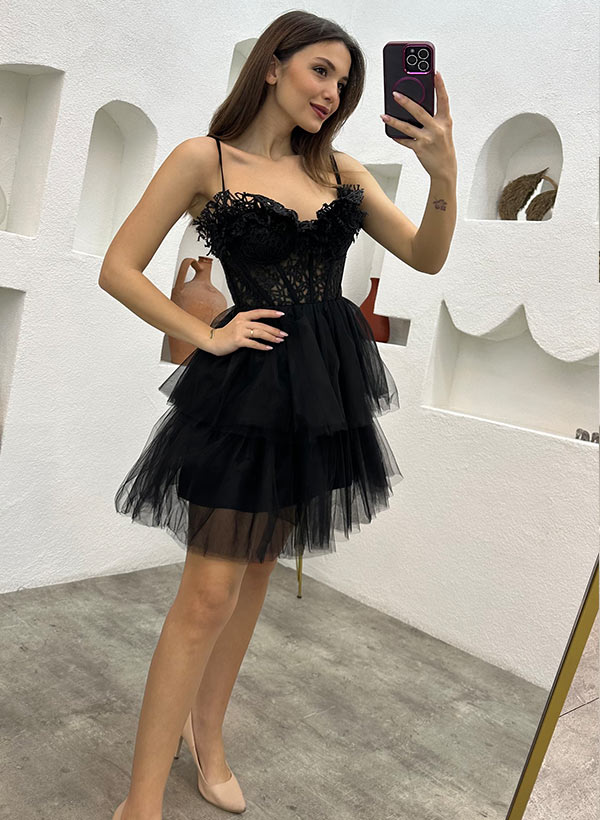 A-Line Sweetheart Sleeveless Homecoming Dresses With Lace