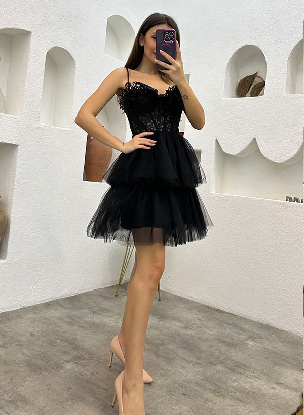 A-Line Sweetheart Sleeveless Homecoming Dresses With Lace