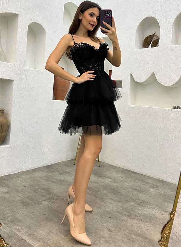 A-Line Sweetheart Sleeveless Homecoming Dresses With Lace