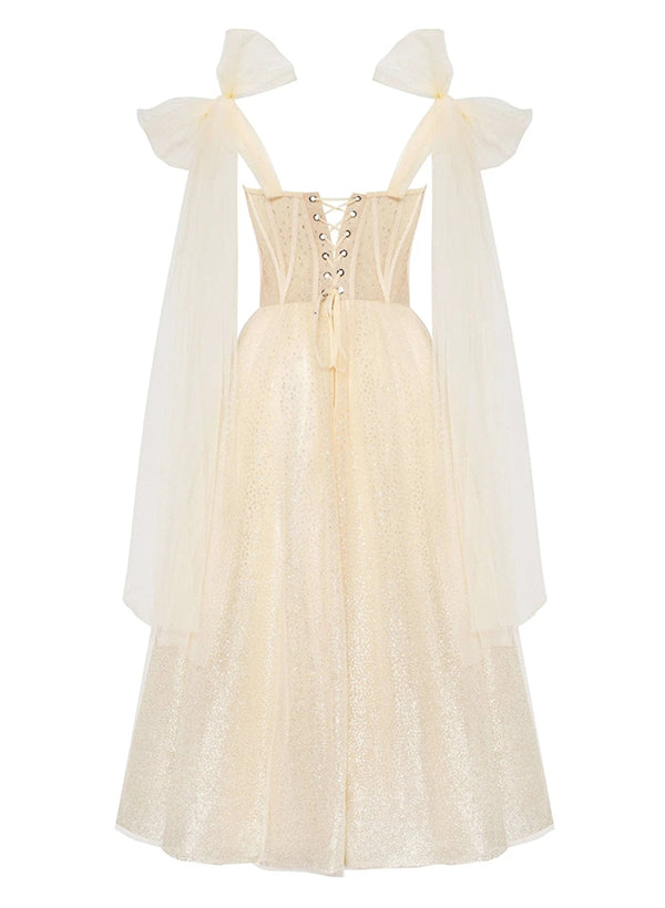 A-Line Sweetheart Tulle Homecoming Dresses With Bow(s)/Rhinestone
