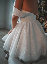 A-Line Off-The-Shoulder Knee-Length Sequined Homecoming Dresses