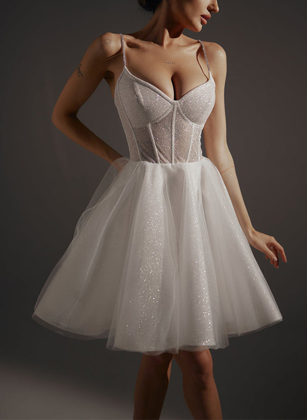 A-Line V-Neck Sleeveless Short/Mini Sequined Homecoming Dresses