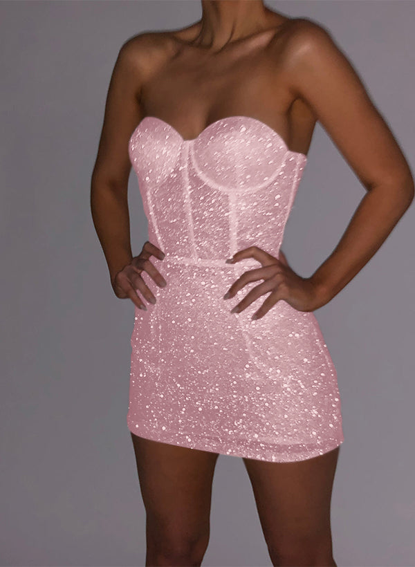Sheath/Column Sweetheart Sleeveless Short/Mini Sequined Homecoming Dresses