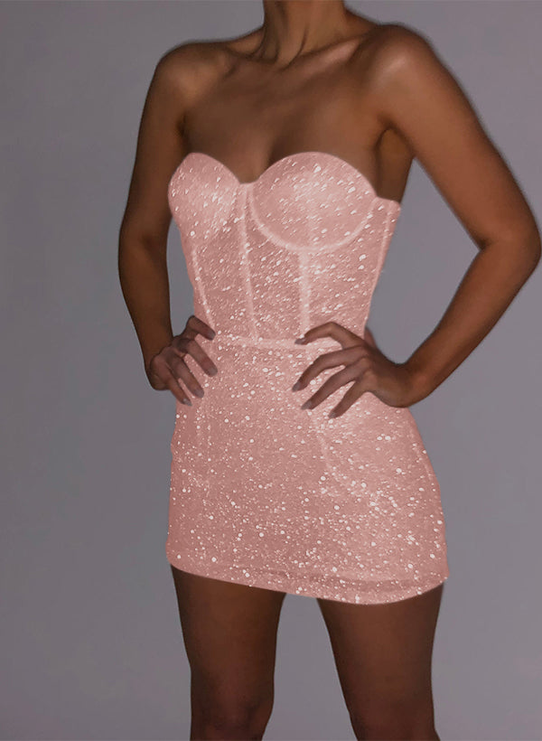 Sheath/Column Sweetheart Sleeveless Short/Mini Sequined Homecoming Dresses