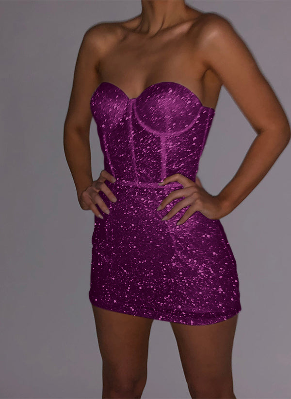 Sheath/Column Sweetheart Sleeveless Short/Mini Sequined Homecoming Dresses