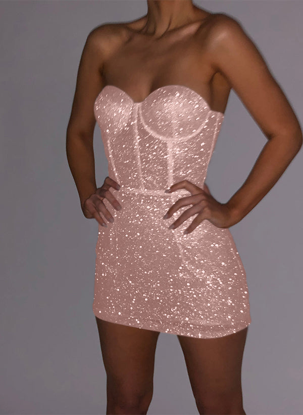 Sheath/Column Sweetheart Sleeveless Short/Mini Sequined Homecoming Dresses