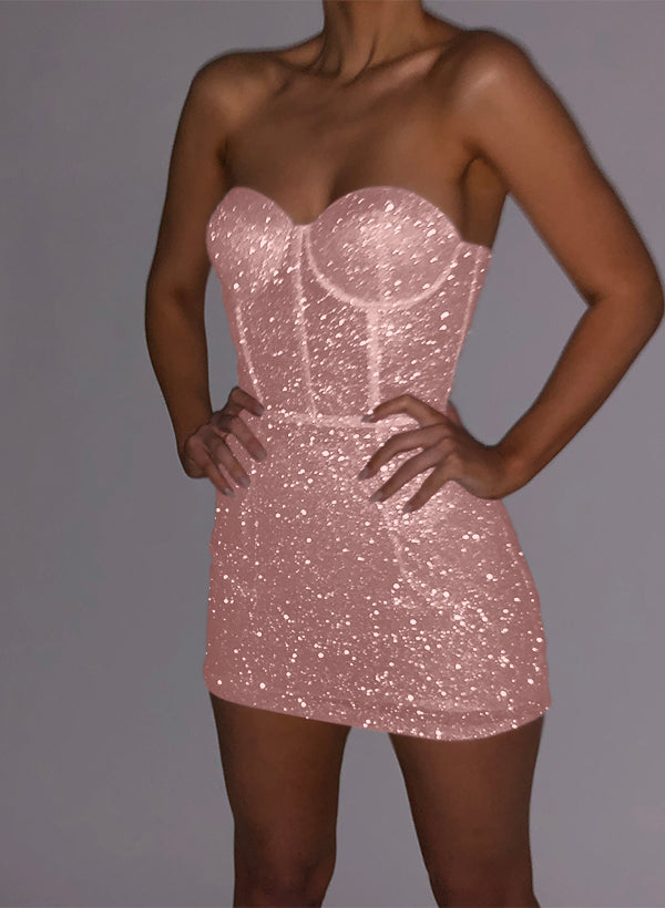 Sheath/Column Sweetheart Sleeveless Short/Mini Sequined Homecoming Dresses