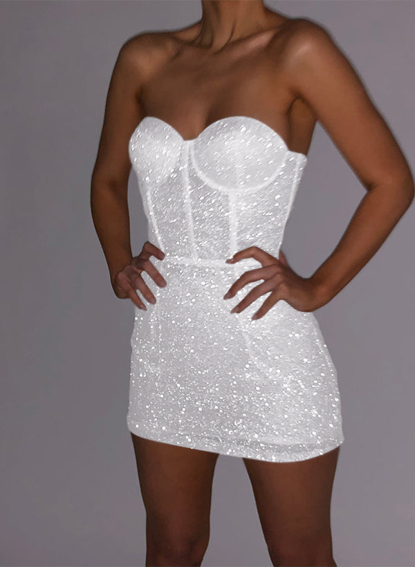 Sheath/Column Sweetheart Sleeveless Short/Mini Sequined Homecoming Dresses