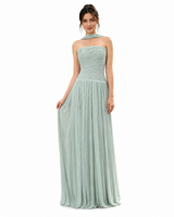 Graceful Strapless Sleeveless Chiffon Prom Dresses Floor Length With Pleats Zipper