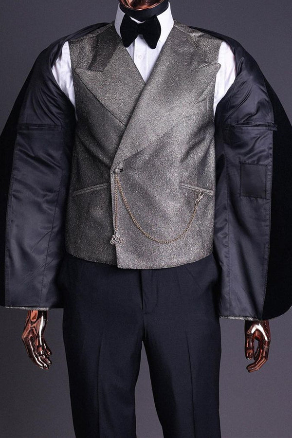 Light Champagne 3-Piece Black Velvet Lapel Men's Suit