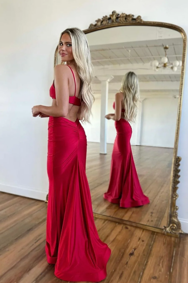 Gorgeous Red Sleeveless Mermaid Prom Dress V-Neck Spaghetti-Straps