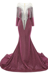Deep V-neck Shiny Royal Blue Long sleeves Mermaid Prom Dress