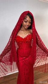 Unique Red Sweetheart Strapless Sleeveless Mermaid Column Gem Prom Dresses