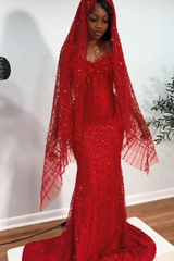 Unique Red Sweetheart Strapless Sleeveless Mermaid Column Gem Prom Dresses