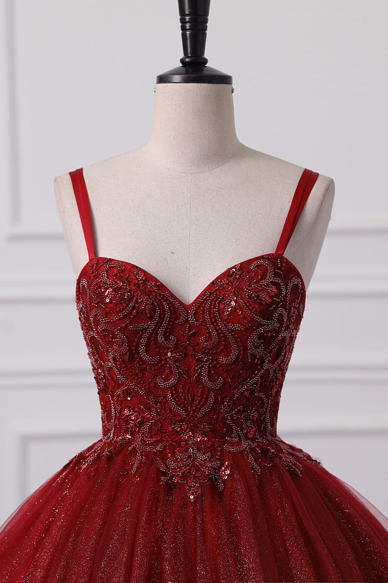 Burgundy Sweetheart Lace-up Criss Cross Straps Ball Gown Evening Dress