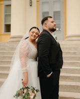 Illusion Neck Plus Size Chic A-line Lace Sweep Train Long Sleeves Wedding Dresses